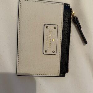 kate spade Cream and Black Leather Card Wallet with Gold Plate